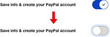Slider on Paypal payment processing screen showing "on" vs. "off" position