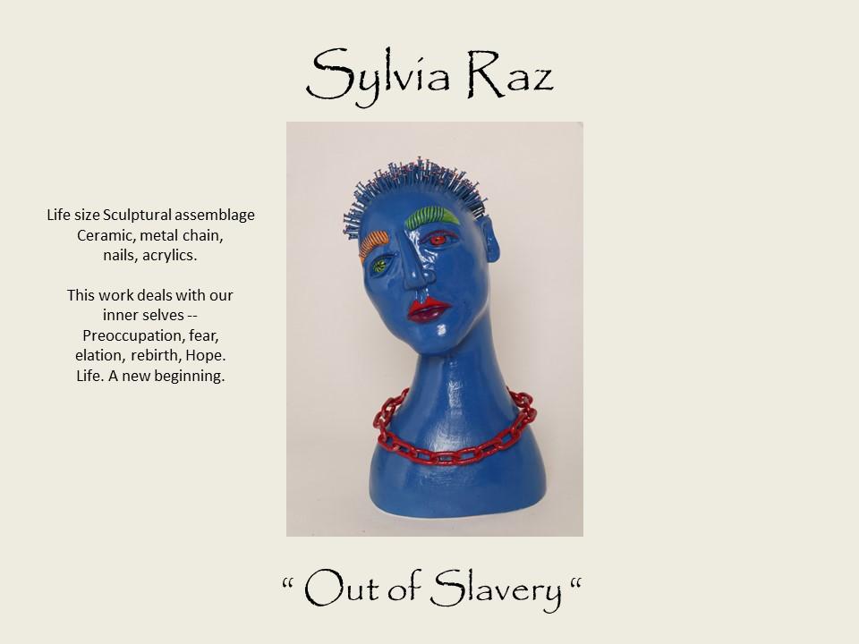 Sylvia Raz - Out of Slavery - Life size Sculptural assemblage Ceramic, metal chain, nails, acrylics.