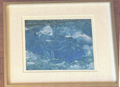 Framed painting of white birds over blue water